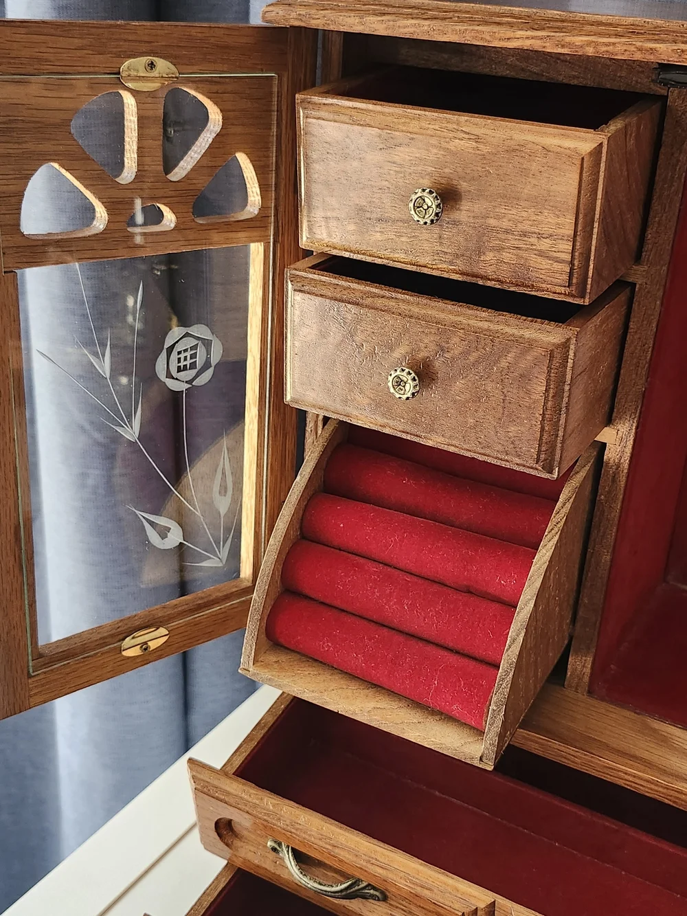 Vintage Wooden Jewelry Box Armoire Chest – 16